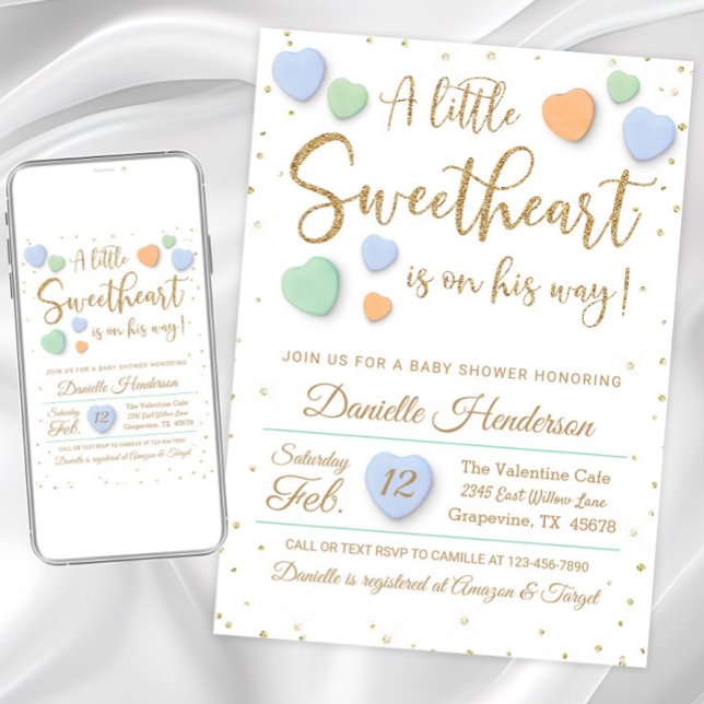 Invitaciones a la ducha para niños de San Valentín (Cute valentine hearts little sweetheart baby shower invitation. Two color options are available.)