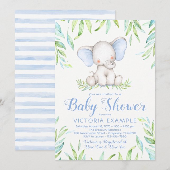 Invitaciones a la ducha para niños elefantes bebés (Anverso / Reverso)
