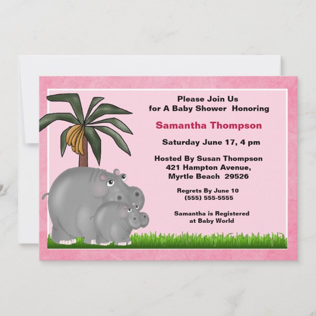 Invitaciones a la ducha para niños Hippo y Mama (Anverso)
