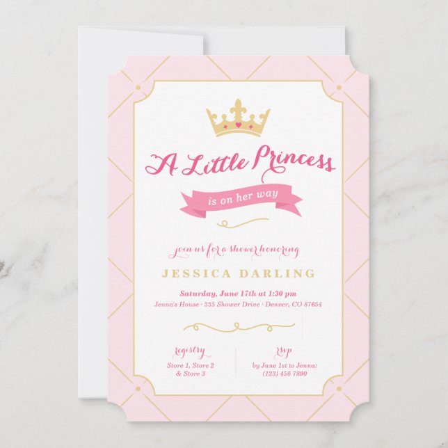 Invitaciones a la ducha Princesa | Chica rosa (Anverso)