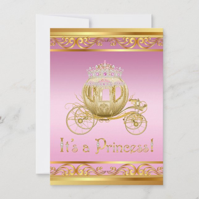 Invitaciones a la ducha Princesa Rosa y Oro (Anverso)