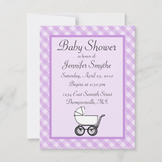 Invitaciones a la ducha Purple Gingham Baby (Anverso)