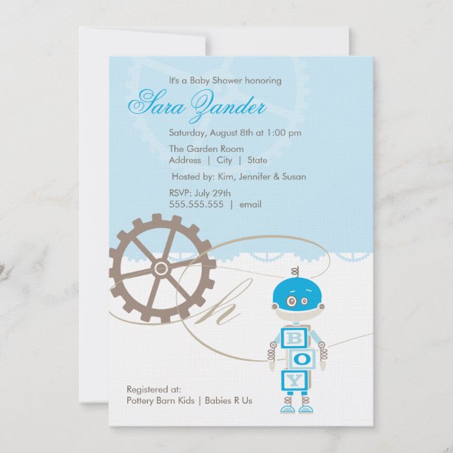 Invitaciones a la ducha Robot Baby| Niño (Anverso)