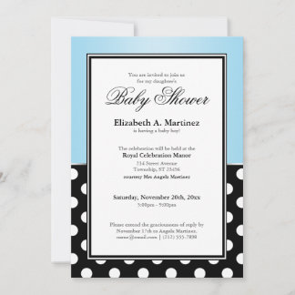 Invitaciones a la ducha Royal Black Polka Dot Blue