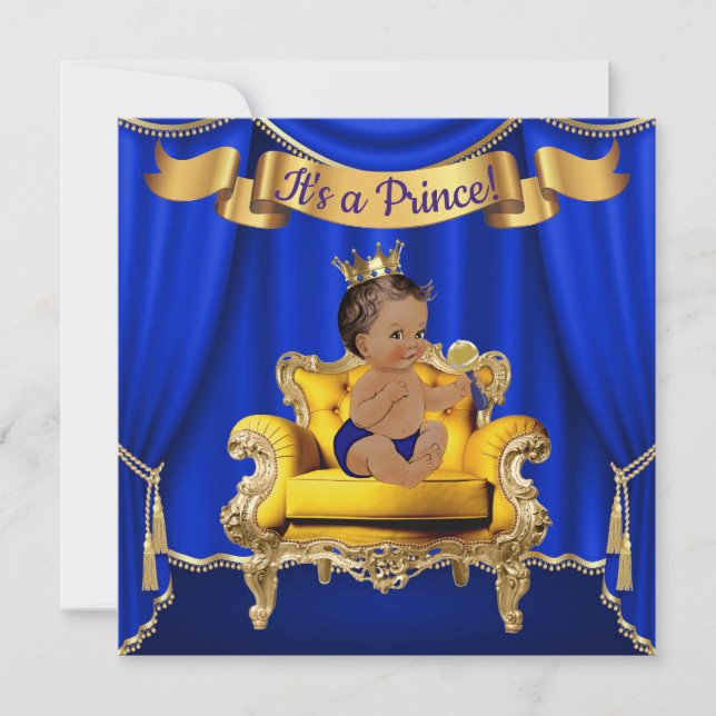 Invitaciones a la ducha Royal Blue Gold Baby (Anverso)