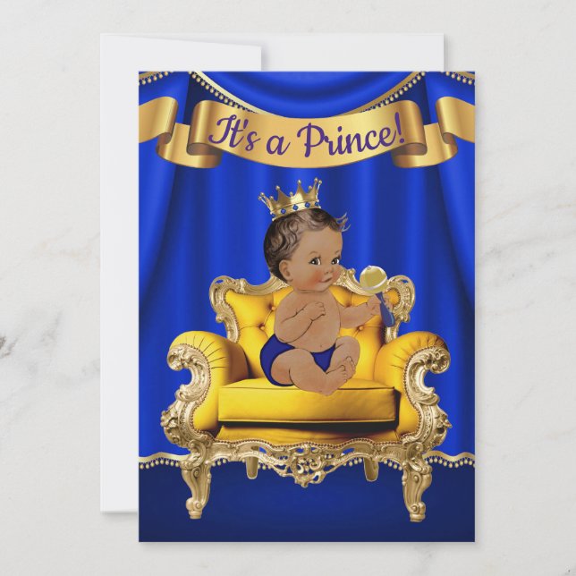 Invitaciones a la ducha Royal Blue Gold Baby (Anverso)