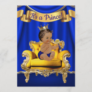 Invitaciones a la ducha Royal Blue Gold Baby