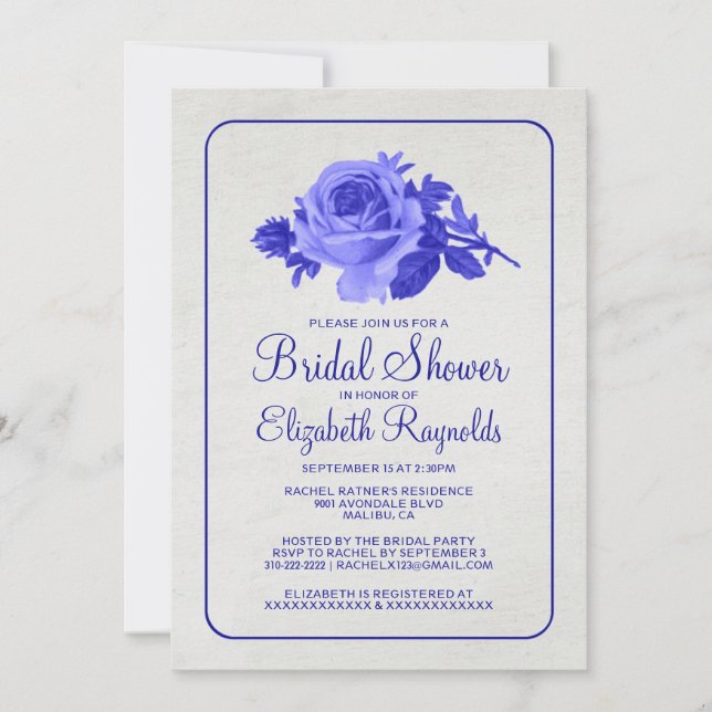 Invitaciones a la ducha Royal Blue Rustic Floral B (Anverso)