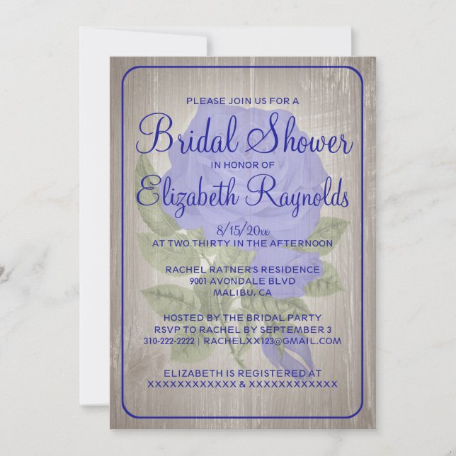 Invitaciones a la ducha Royal Blue Rustic Floral B (Anverso)