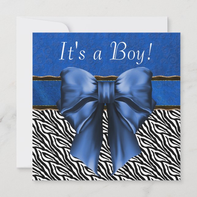 Invitaciones a la ducha Royal Blue Zebra Baby Boy (Anverso)