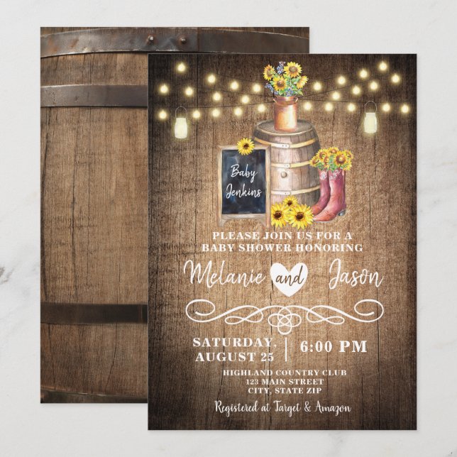 Invitaciones a la ducha Rustic Sunflower Baby (Anverso / Reverso)