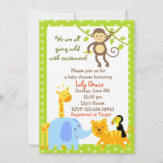 Invitaciones a la ducha Safari Baby Animals (Anverso)