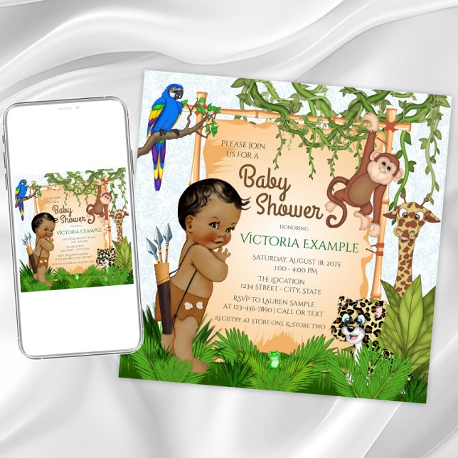 Invitaciones a la ducha Safari Baby Boy (Boy safari baby shower invitation. Instant download and printed invitations available.)