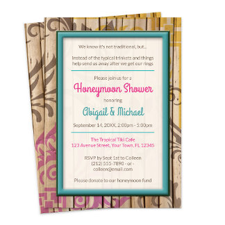 Invitaciones a la ducha Tropical Tiki Wood de luna