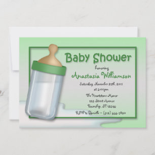 Invitaciones a la ducha verde para bebés con botel