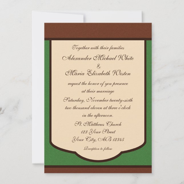 Invitaciones a la dulce Mocha y a la Boda Verde (Anverso)