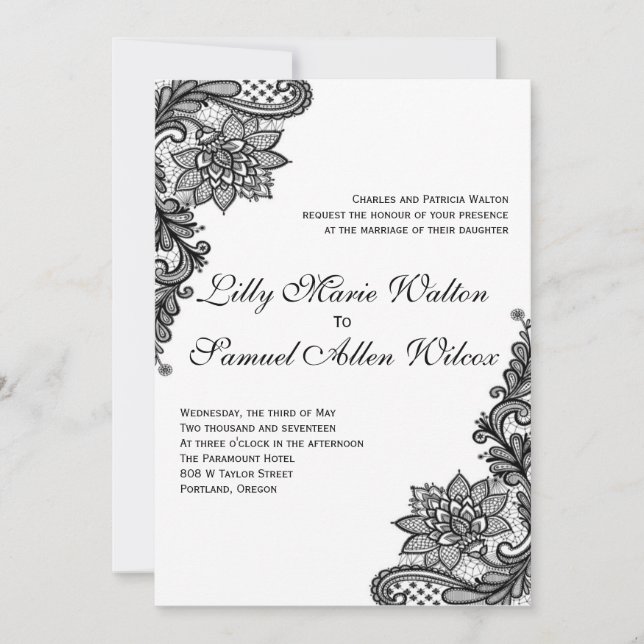 Invitaciones a la elegante boda de encaje (Anverso)