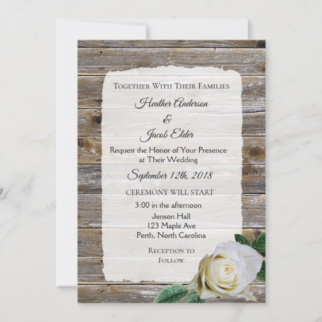 Invitaciones a la elegante boda de la Rosa Blanca  (Anverso)