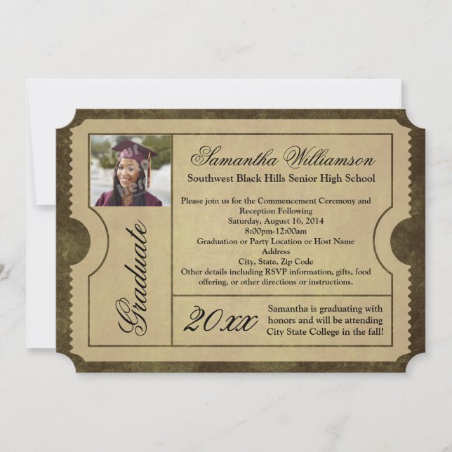 Invitaciones a la entrada de graduación de pergami (Anverso)