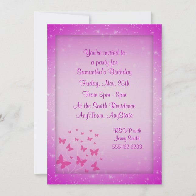 Invitaciones a la fantasía de mariposas (Anverso)