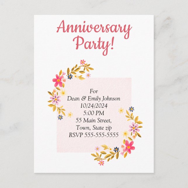 invitaciones a la fiesta de aniversario (Anverso)