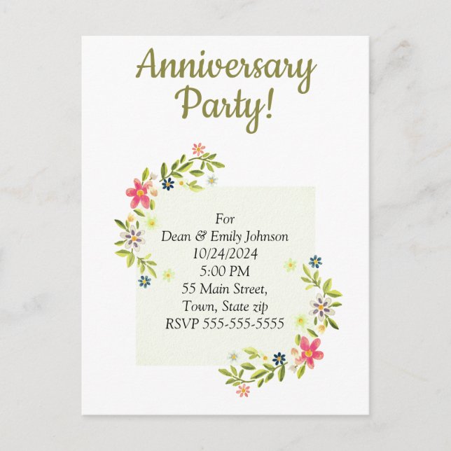 invitaciones a la fiesta de aniversario (Anverso)