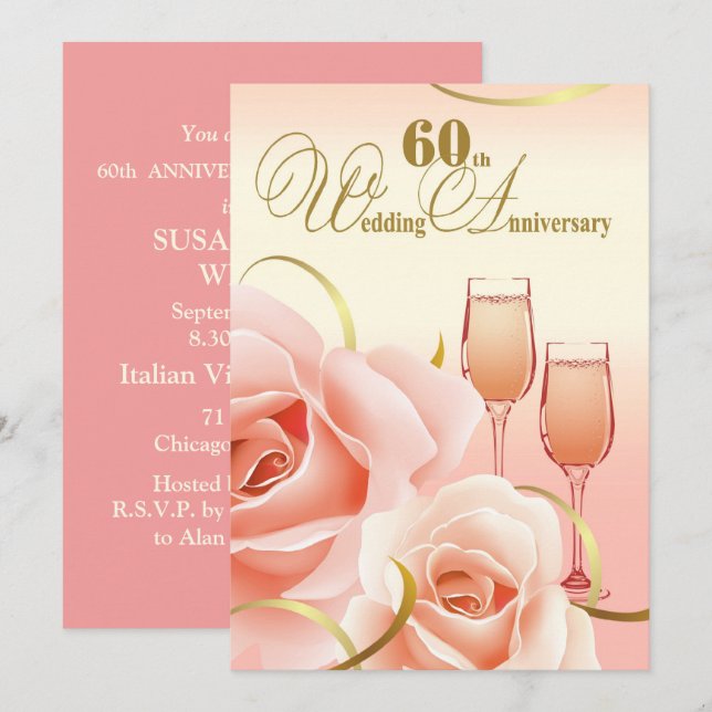 Invitaciones a la fiesta de aniversario de bodas n (Anverso / Reverso)