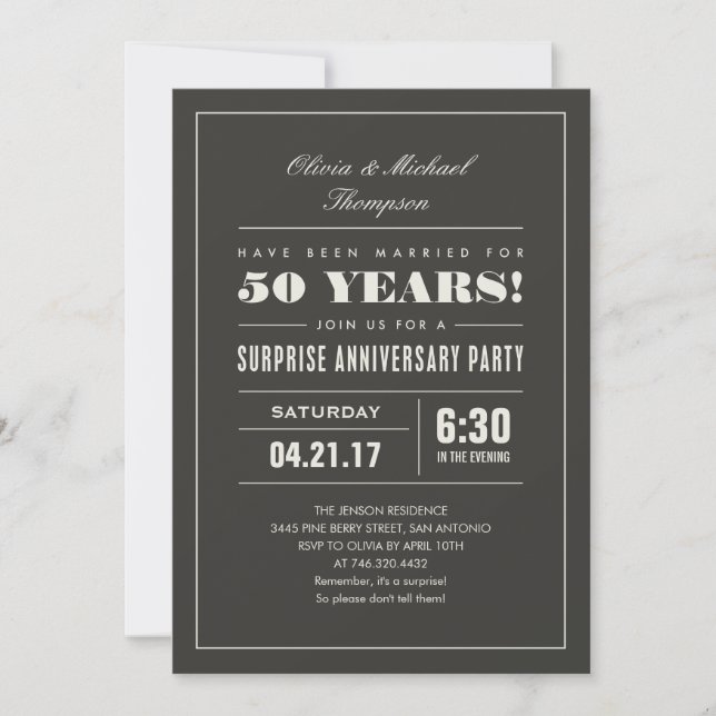 Invitaciones a la fiesta de aniversario de sorpres (Anverso)
