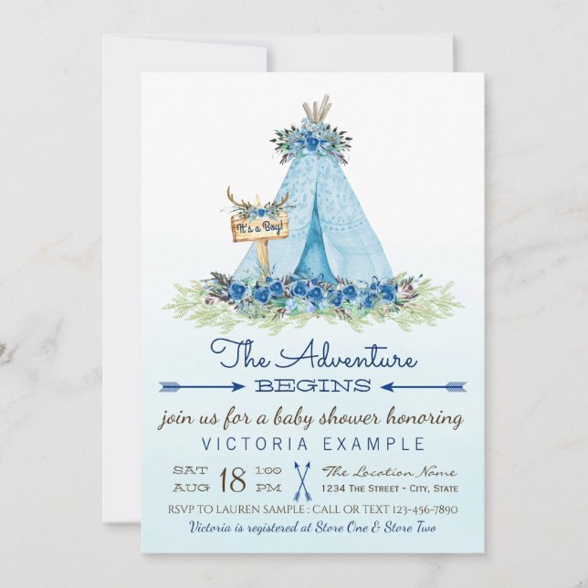 Invitaciones a la fiesta de baby shower tribal de  (Anverso)