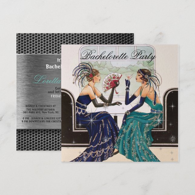 Invitaciones a la fiesta de Bachelorette Art Deco (Anverso / Reverso)