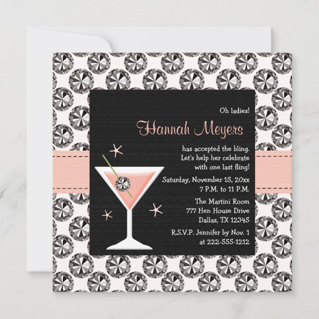 Invitaciones a la fiesta de Bachelorette Diamonds  (Anverso)