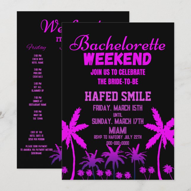 Invitaciones a la fiesta de Bachelorette en Miami (Anverso / Reverso)