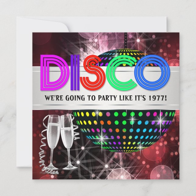 Invitaciones a la fiesta de baile disco (Anverso)