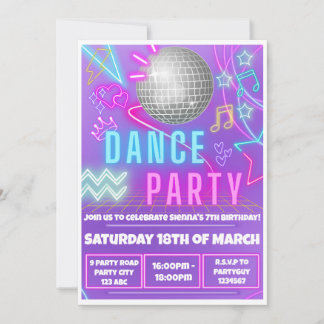 Invitaciones a la fiesta de baile neón