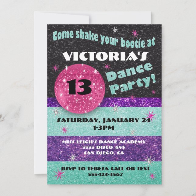 Invitaciones a la fiesta de baile Sparkle Disco (Anverso)