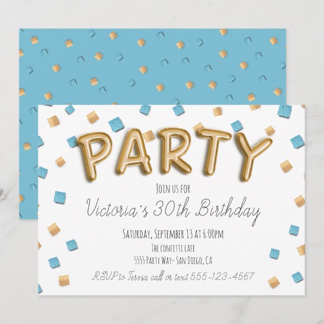 Invitaciones a la fiesta de Balón de Relieve metal (Anverso / Reverso)