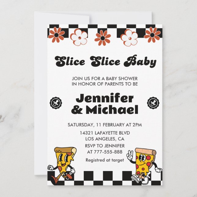 Invitaciones a la Fiesta de Bebé Pizza Rebanada Re (Anverso)
