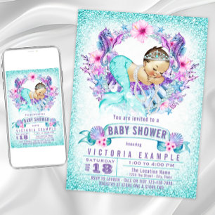 Invitaciones a la fiesta de bebé sirena con púrpur