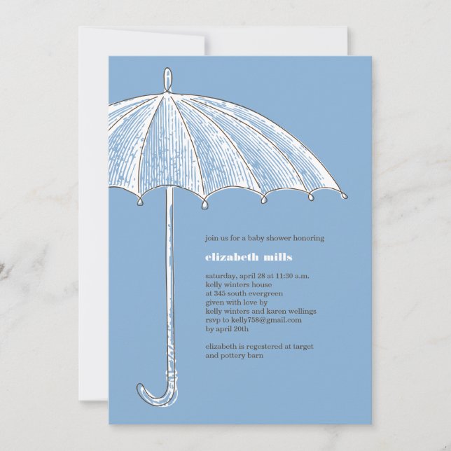 Invitaciones a la fiesta de Blue Umbrella Shower (Anverso)