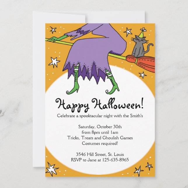 Invitaciones a la fiesta de brujas de Halloween (Anverso)