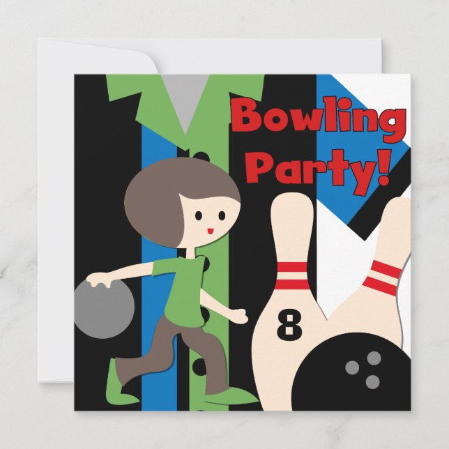 Invitaciones a la fiesta de brunette Boy Bowling (Anverso)