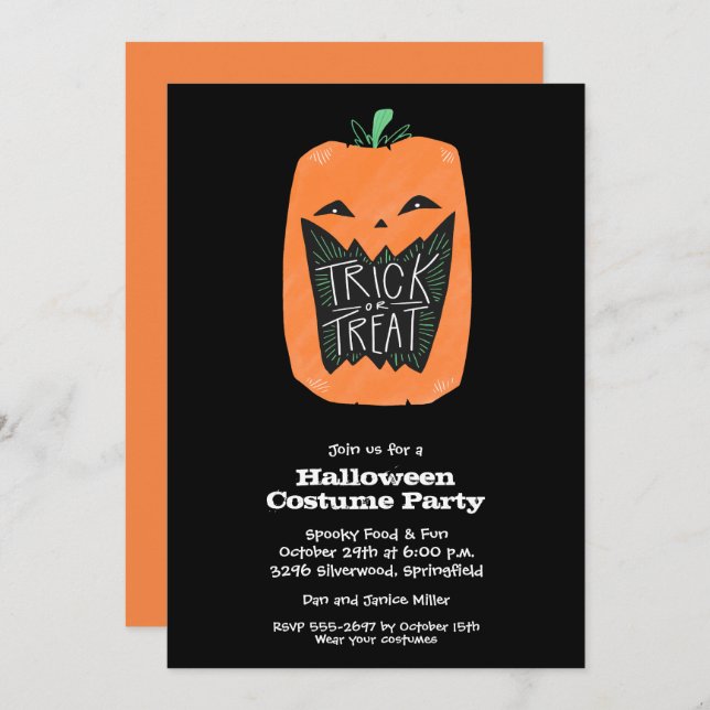 Invitaciones a la fiesta de calabaza Halloween (Anverso / Reverso)