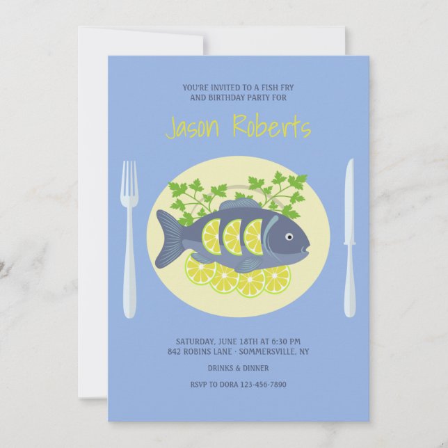 Invitaciones a la fiesta de cena de pescado frito (Anverso)