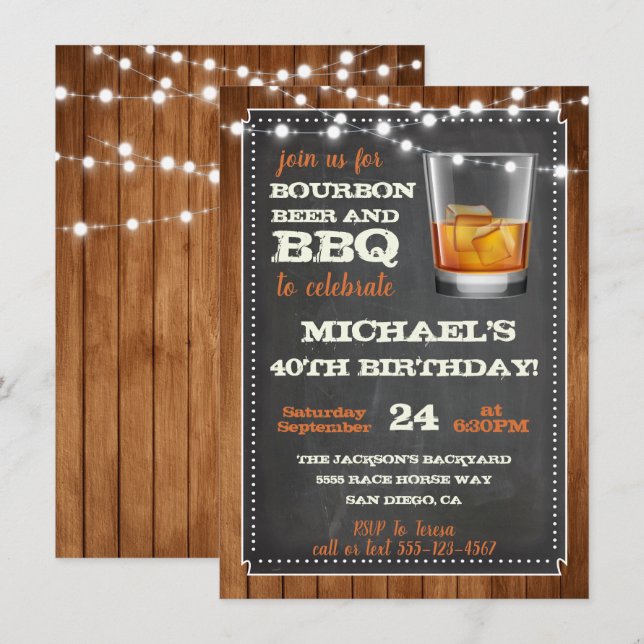 Invitaciones a la fiesta de cerveza y bourbon BBQ (Anverso / Reverso)