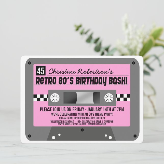 Invitaciones a la fiesta de cintas de cassette de  (Anverso de pie)