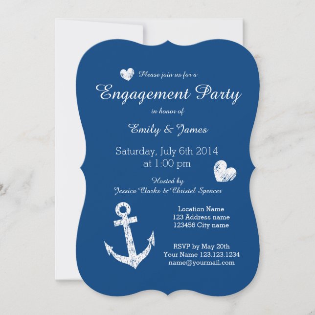 Invitaciones a la fiesta de compromiso azul marino (Anverso)