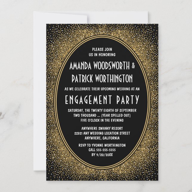Invitaciones a la fiesta de compromiso de Art Déco (Anverso)