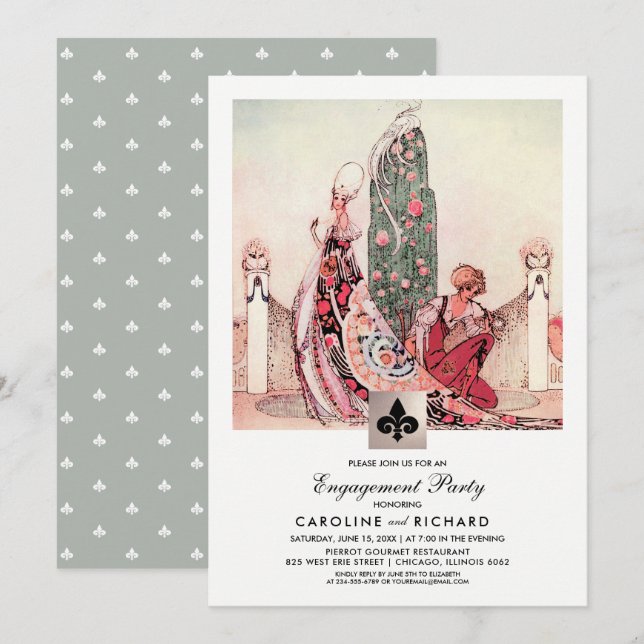Invitaciones a la fiesta de compromiso de arte rom (Anverso / Reverso)