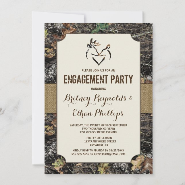 Invitaciones a la fiesta de compromiso de Camo de  (Anverso)