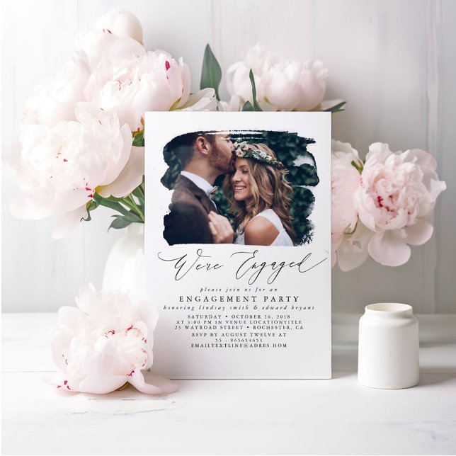 Invitaciones a la fiesta de compromiso de fotos -  (Engagement Party Photo Invitations - Minimalist White Design)